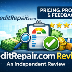 Independent review thumbnail for CreditRepair.com showing brand logo and neutral credit review theme