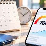 Calendar and credit score dashboard showing when credit scores may update